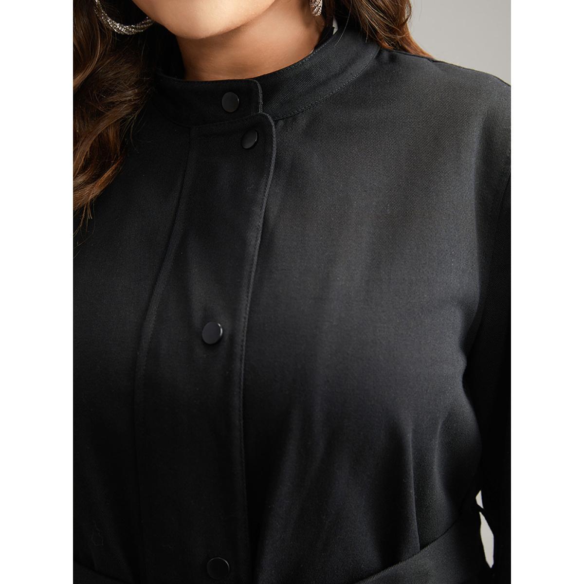 Plus Size Cotton Solid Belted Flap Pocket Coat Women Black Casual Plain Ladies Dailywear Winter Coats BloomChic 22-24/3X Product Image