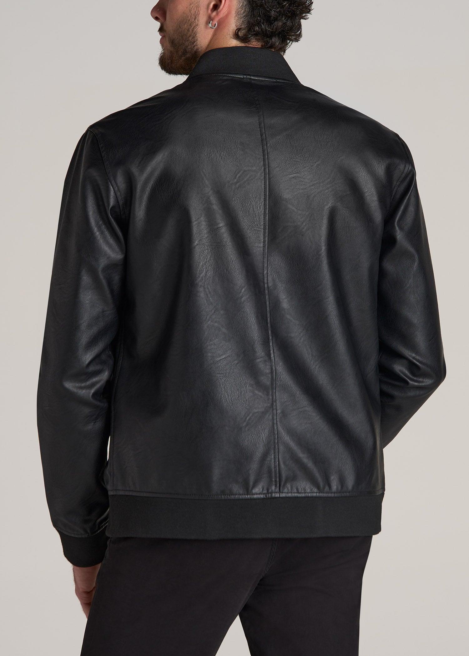 Faux Leather Bomber Jacket for Tall Men in Black Product Image