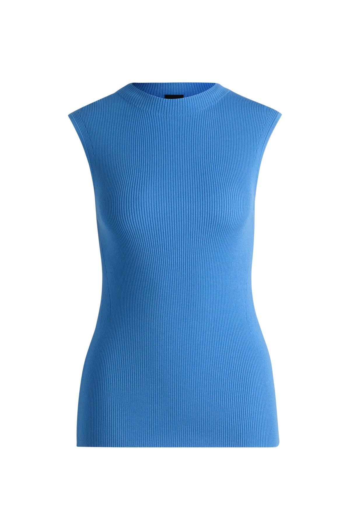 Sleeveless mock-neck top in ribbed fabric Product Image