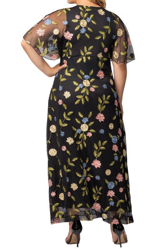 Black Blossom Print Embroidered Elegance Evening Gown - Plus Product Image