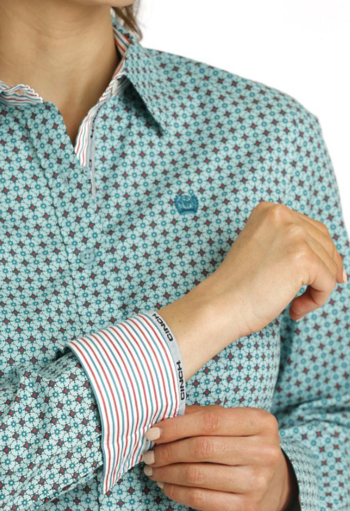 Cinch® Ladies' L/S Light Blue Geo Print Button Shirt Product Image
