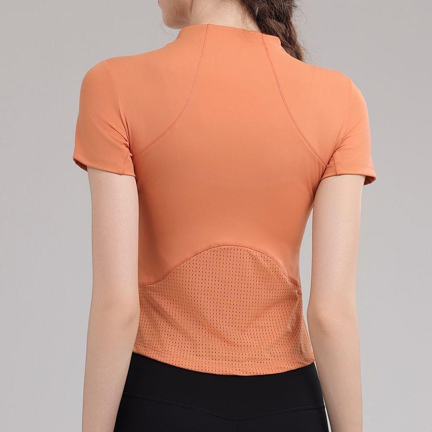 Short-Sleeve Mock Neck Plain Sport Zip T-Shirt Product Image