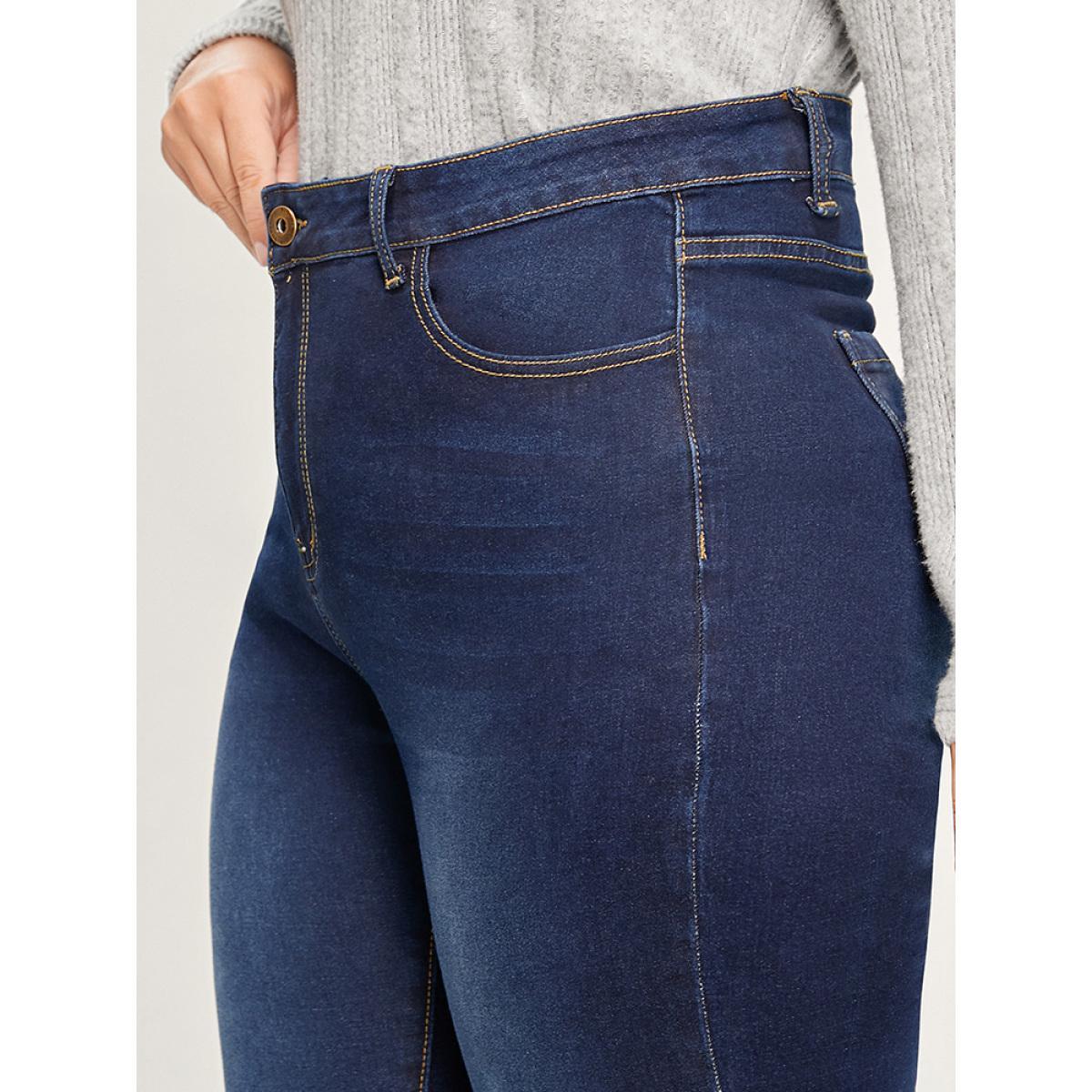 Plus Size Skinny Extremely Stretchy High Rise Dark Wash Jeans Women Indigo Casual Plain Super stretch Slanted pocket Jeans BloomChic 28/5X Product Image