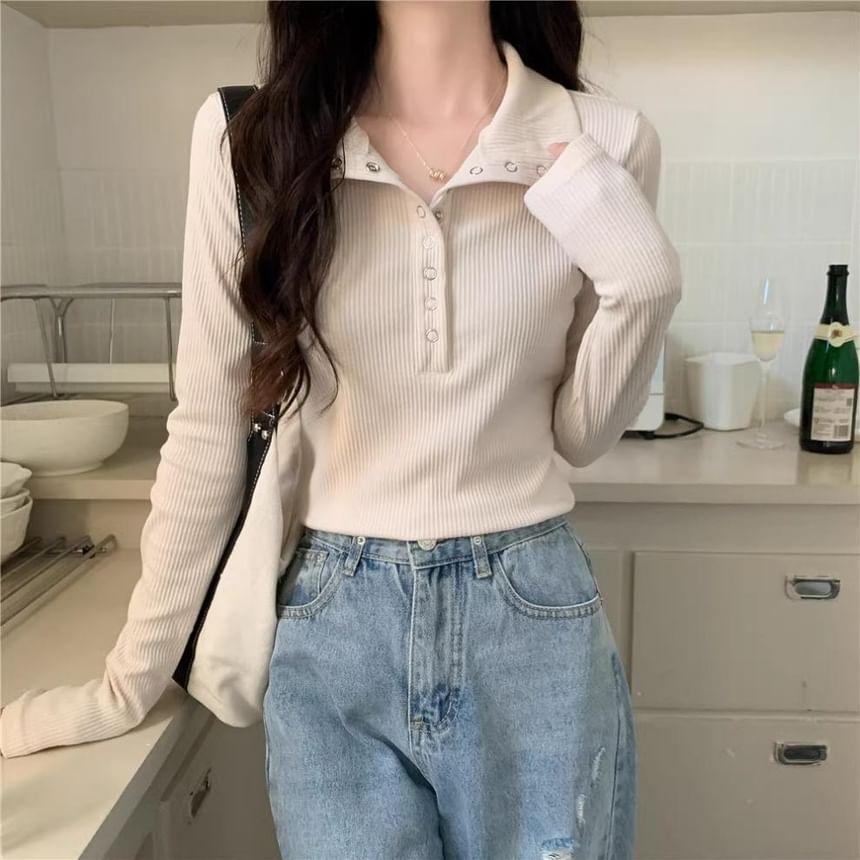 Long-Sleeve Ribbed Slim Fit Polo Shirt Product Image