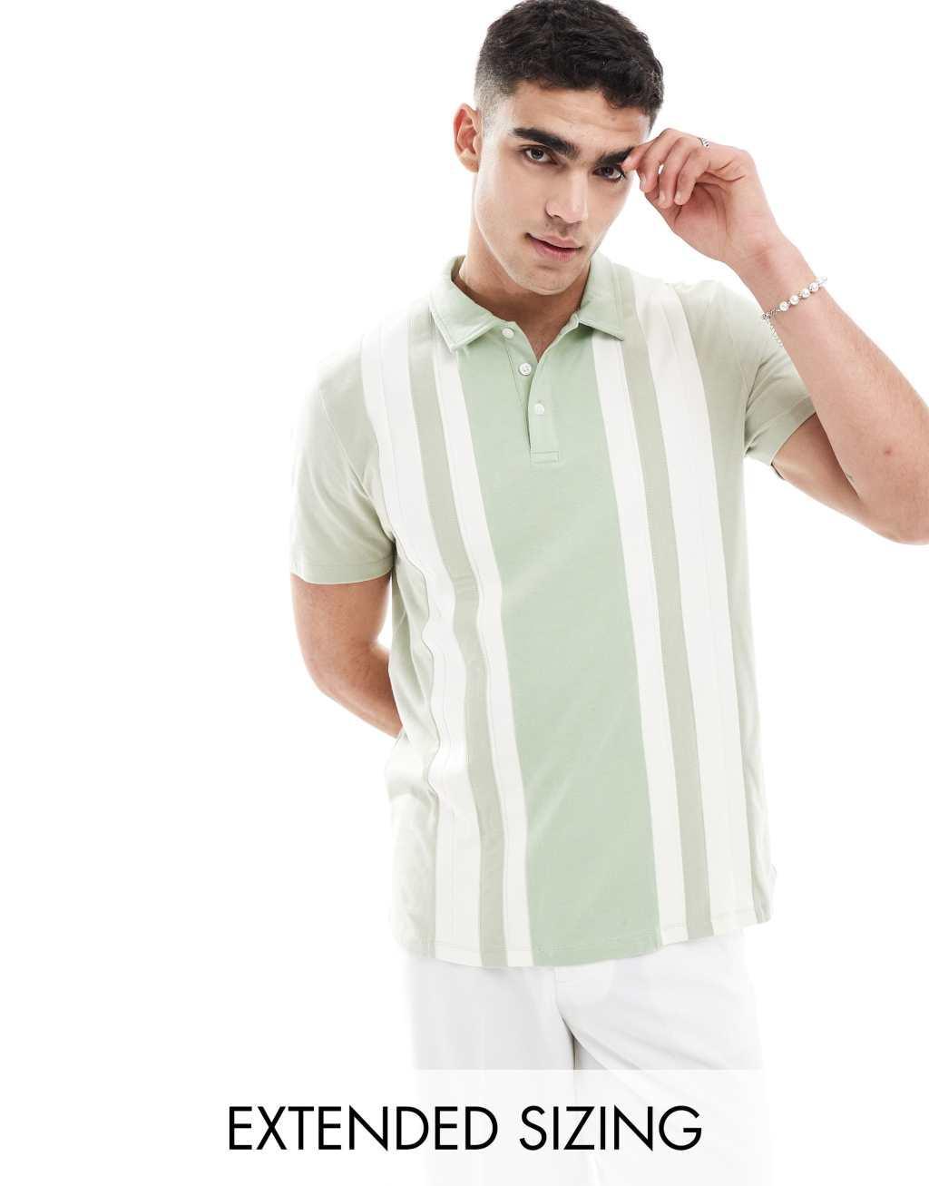 ASOS DESIGN polo in green and white stripe Product Image