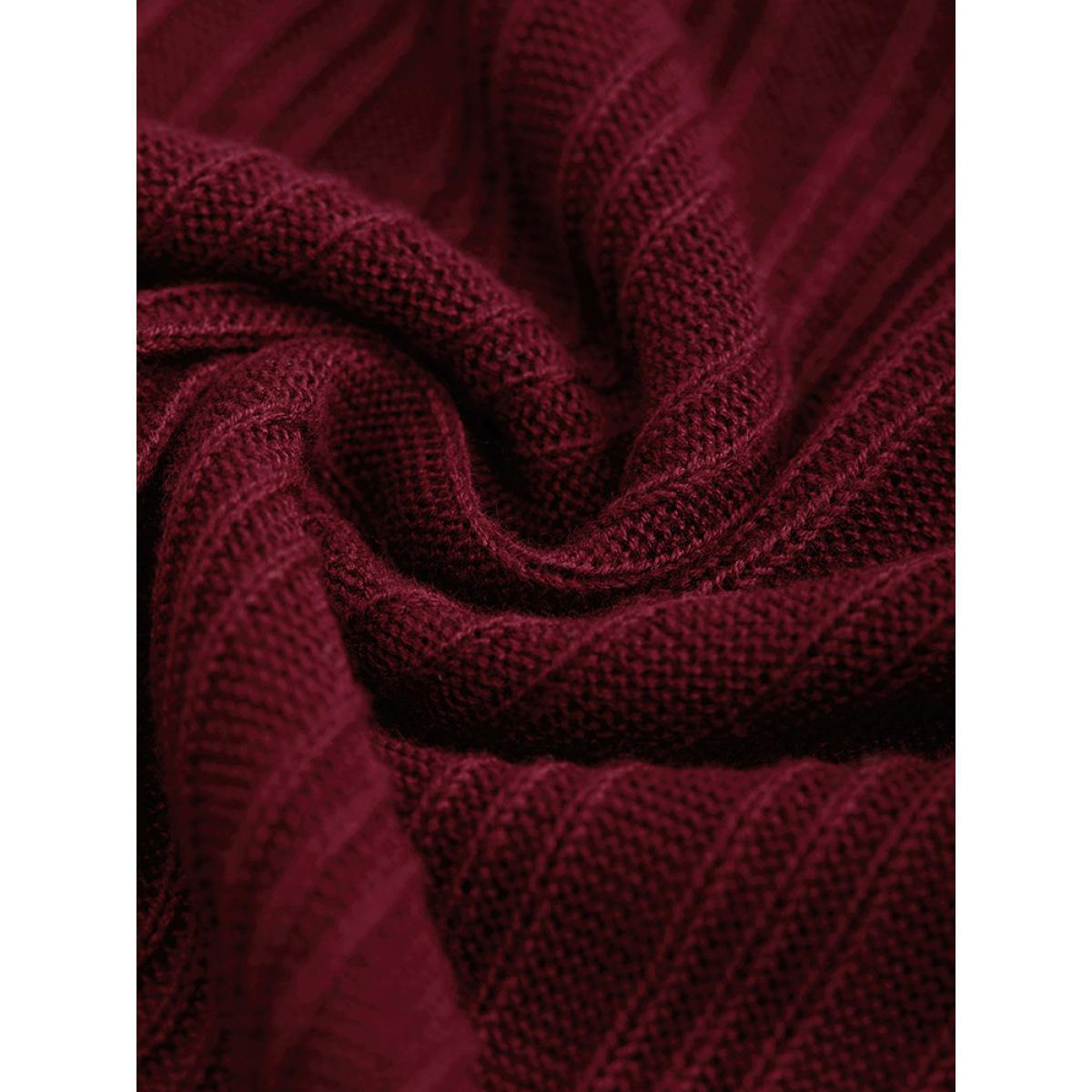Plus Size Supersoft Essentials Plain Rib Knit Split Side Pullover Burgundy Women Casual Bodycon Long Sleeve Round Neck Dailywear Pullovers BloomChic 30/6X Product Image