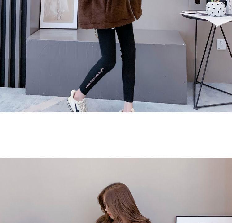 Lettering Drawstring Hooded Fleece Zip Jacket Product Image