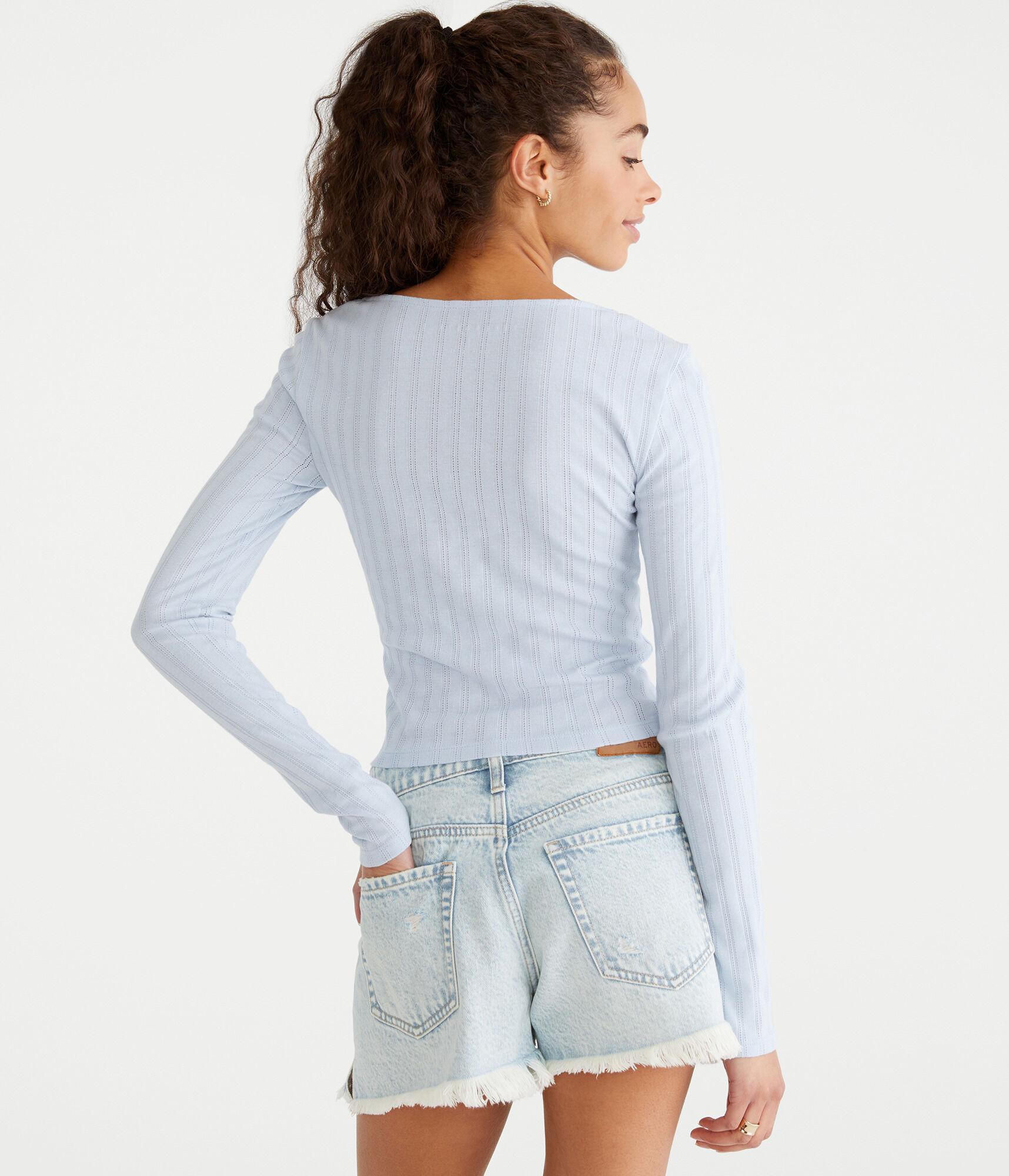 Long Sleeve Ruched Pointelle Top Product Image