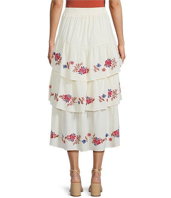 C&V Chelsea & Violet Embroidered Tiered Midi Skirt Product Image