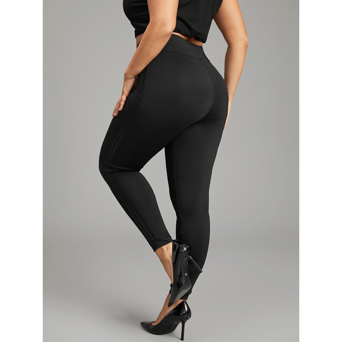 Plus Size Wideband Waist Contrast Webbing Leggings Women Black Casual High stretch Skinny High Rise Dailywear Leggings BloomChic 18-20/2X Product Image