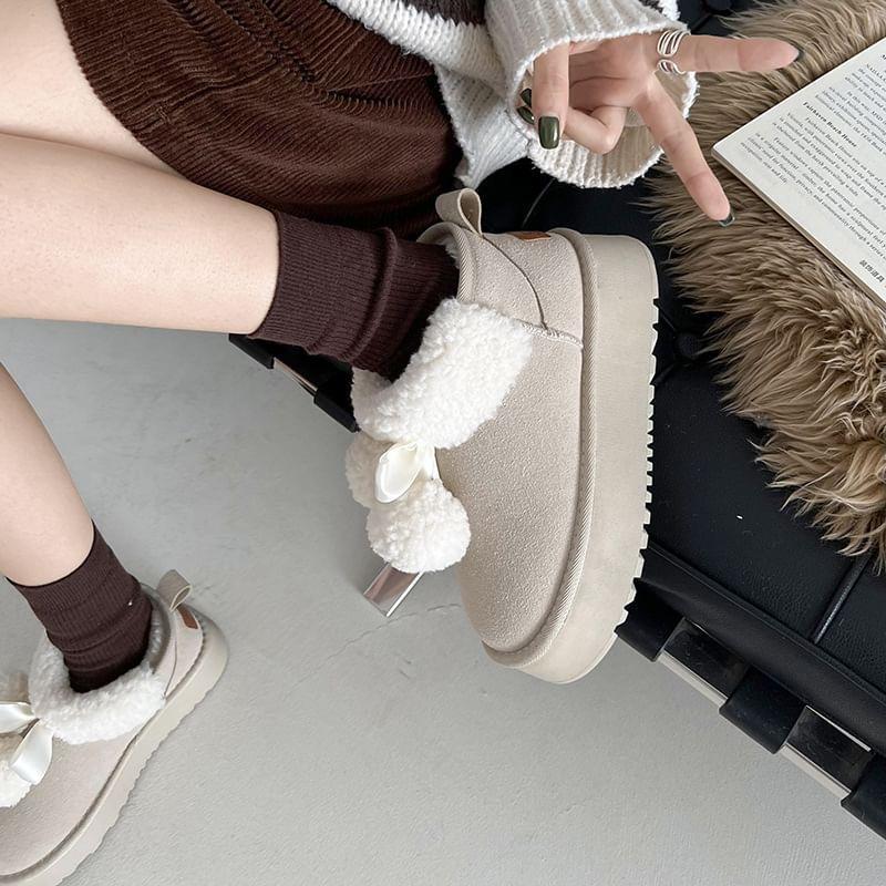 Platform Pom Pom Fleece-Lined Short Snow Boots Product Image