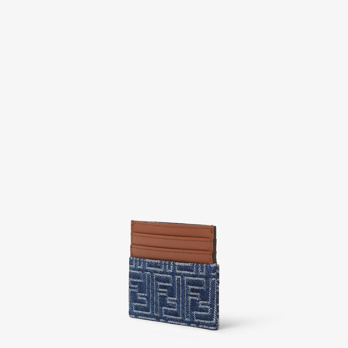 FF Card HolderBrown leather and blue denim-effect FF Jacquard card holder Product Image