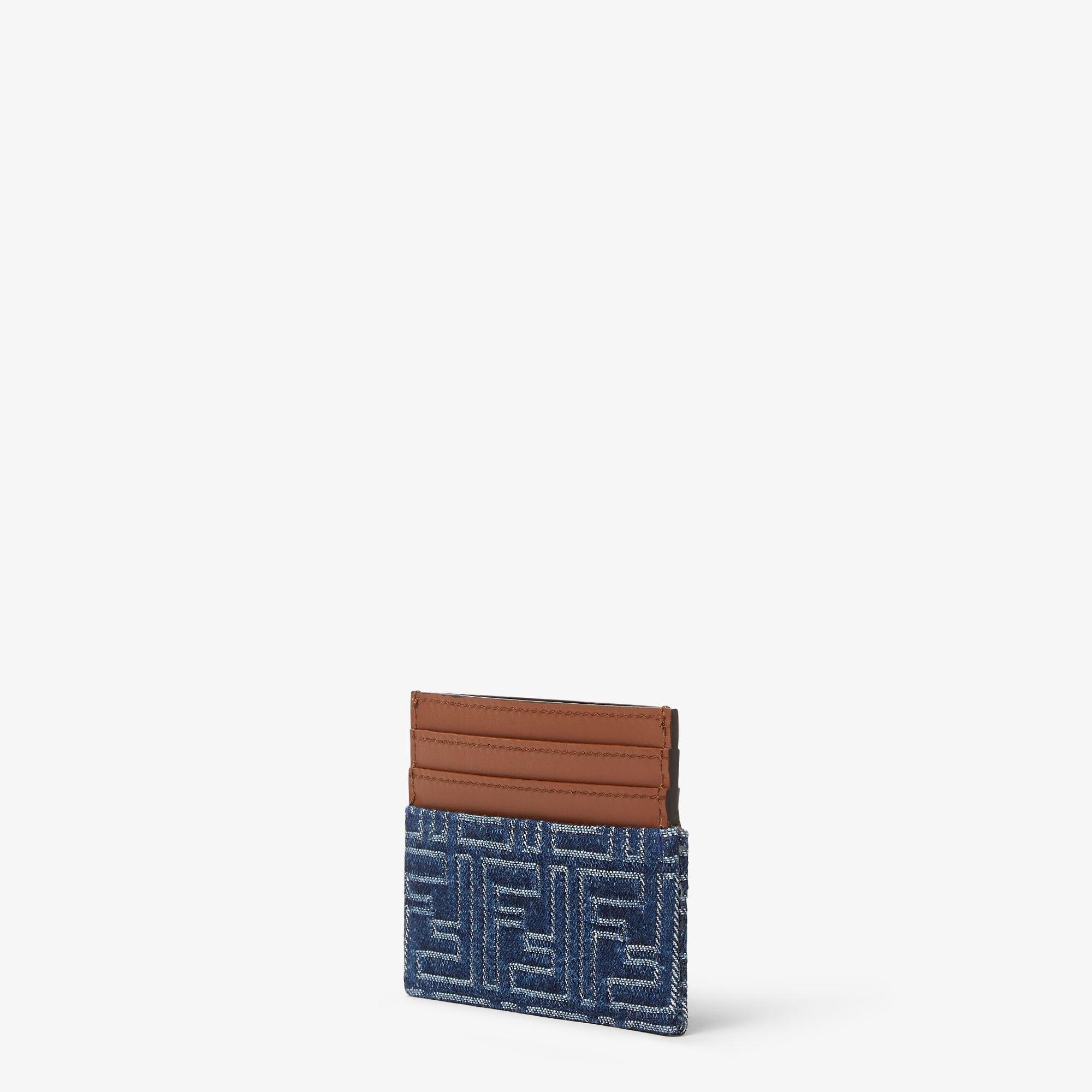 FF Card HolderBrown leather and blue denim-effect FF Jacquard card holder Product Image