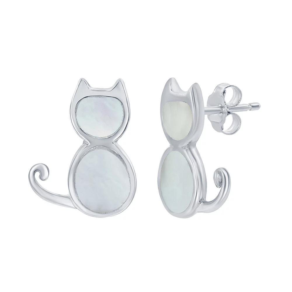 Sterling Silver Gemstone Cat Stud Earrings, Women's, Genuine M White Product Image