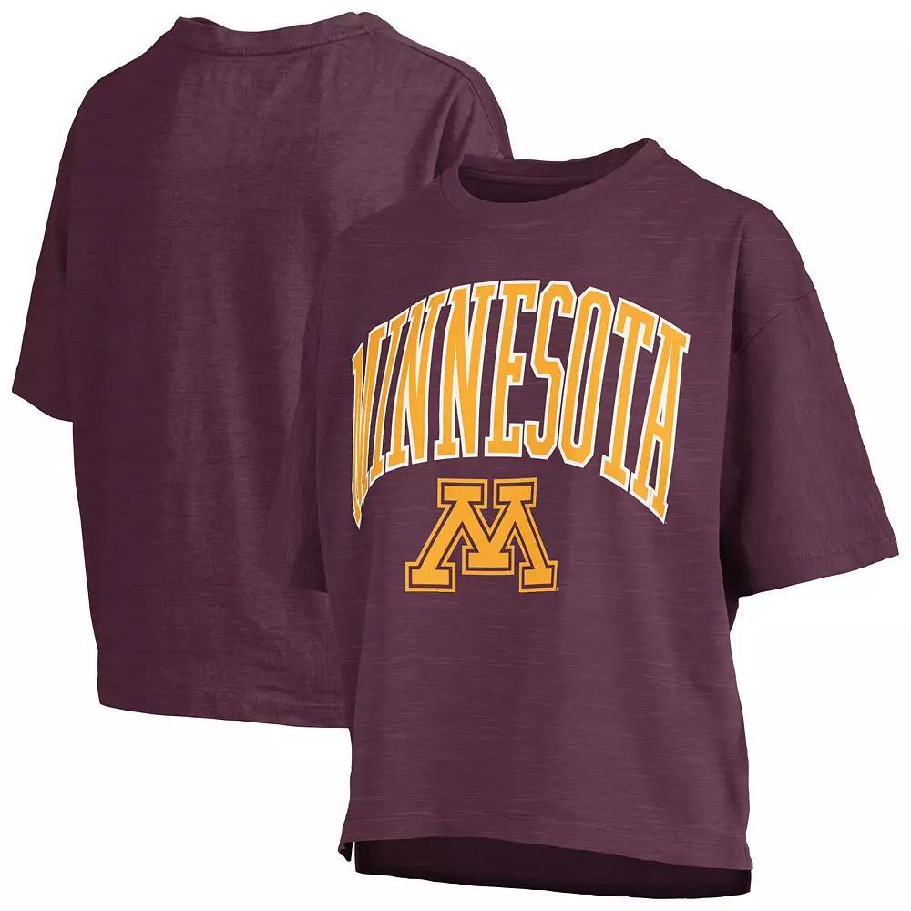 Women's Pressbox Maroon Minnesota Golden Gophers Nelson Arch Over Logo Waist Length Oversized Slub T-Shirt, Size: 2XL, Red Product Image