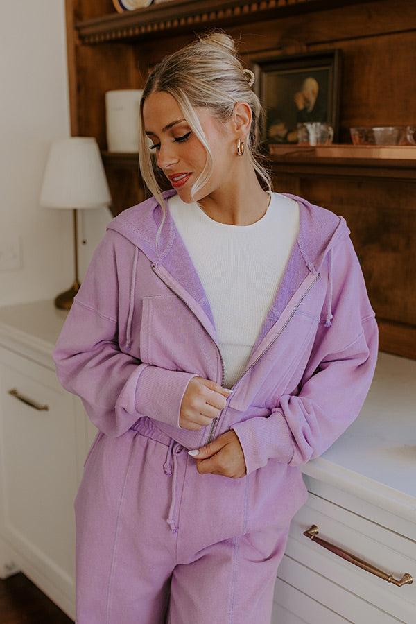 Road Trip Ready Vintage Wash Crop Sweater in Dusty Purple Product Image