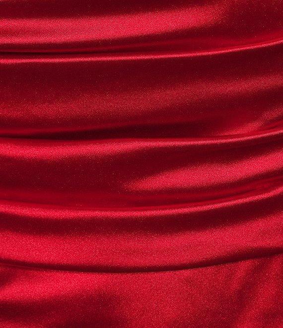 B. Darlin Plus Spaghetti Strap Scoop Neck Satin Side Tail Pleated Bodycon Dress Product Image