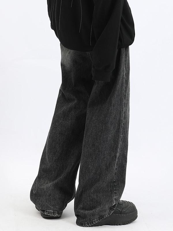 Men's Washed Spider Web Print Loose Jeans Product Image