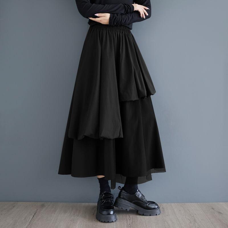 High Rise Asymmetrical Plain Midi A-Line Skirt Product Image