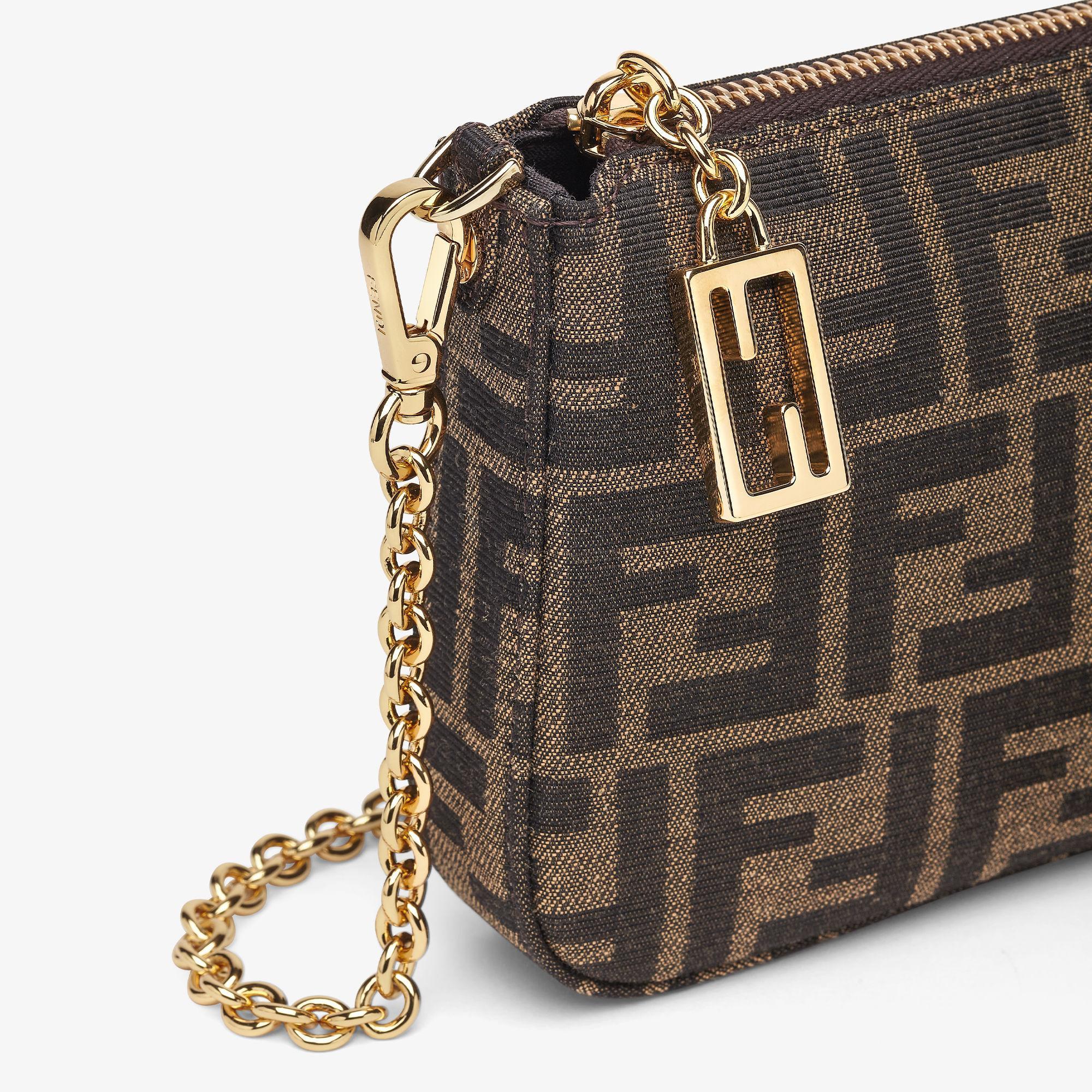Baguette PouchBrown jacquard FF fabric clutch with chain Product Image