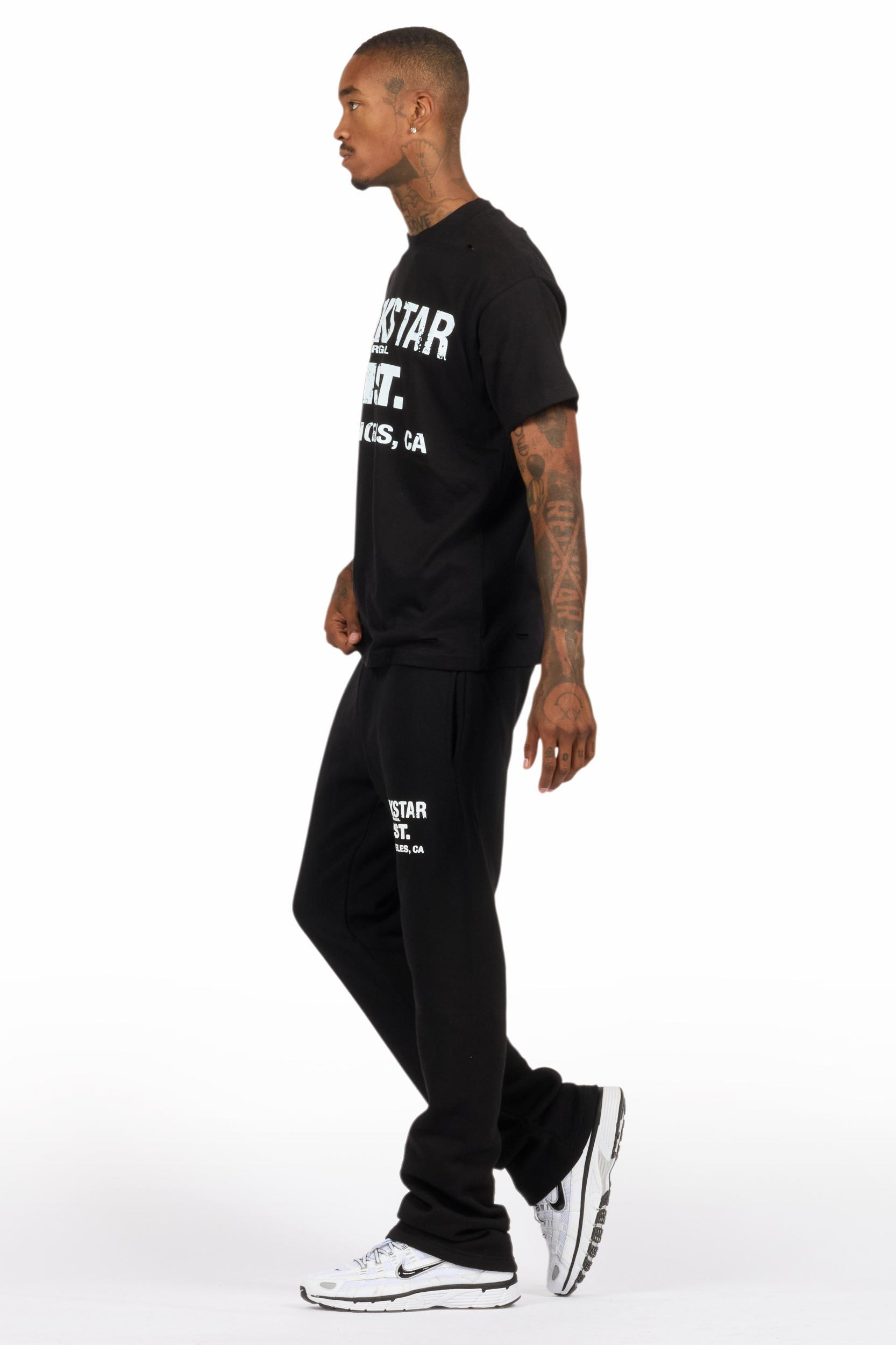 Lake Black/White Oversized T-Shirt/Stacked Track Pant Set Male Product Image
