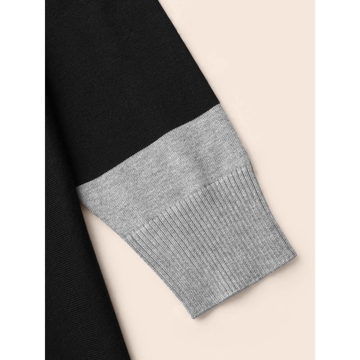 Plus Size Contrast Kimono Collar Asymmetrical Hem Cardigan Black Women Casual Loose Long Sleeve Everyday Cardigans BloomChic 26/4X Product Image