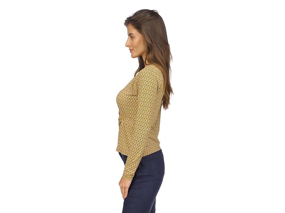 MICHAEL Michael Kors Petite Long Sleeve Hardware Faux Wrap Top (Marigold) Women's Clothing Product Image