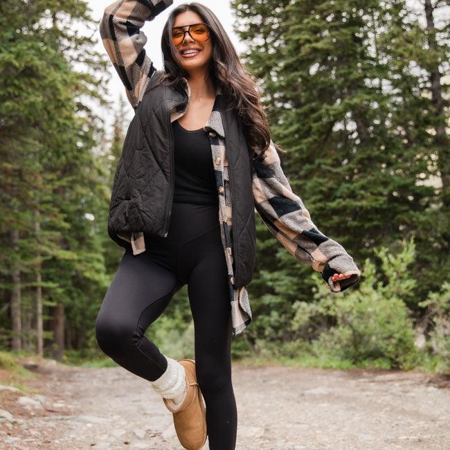 Wind Down Black and Tan Fleece Plaid Shacket FINAL SALE Product Image