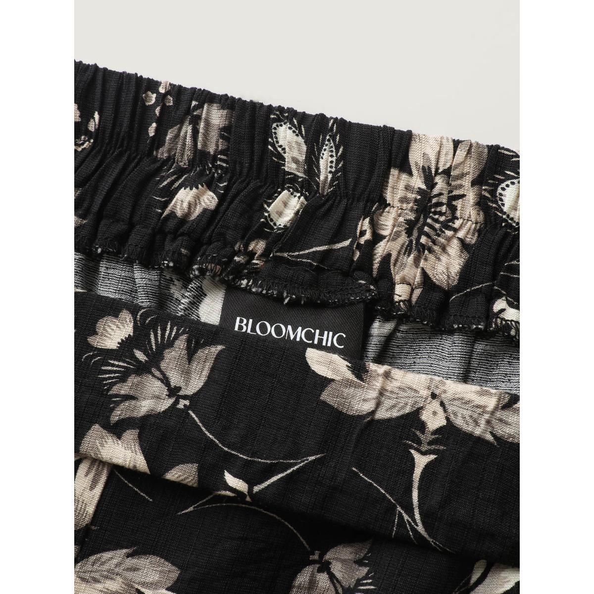 Plus Size Silhouette Floral Print Wide-Leg Pants Women BlackFlower Wide Leg Mid Rise Work Pants BloomChic 30/6X Product Image