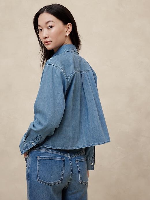 Linen-Blend Cropped Shirt Product Image