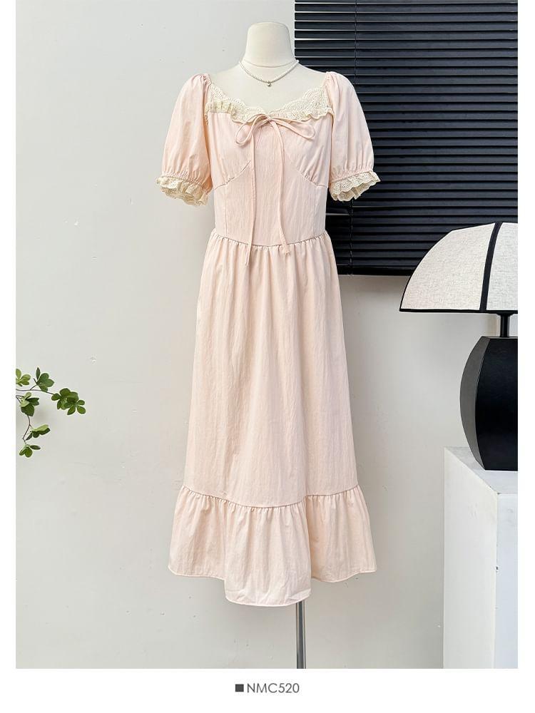 Lace-Trim Square-Neck A-Line Dress Product Image