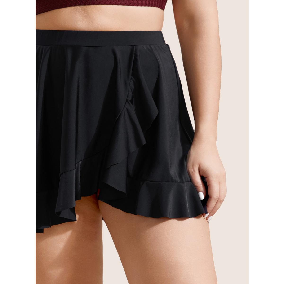 Plus Size Solid Ruffle Trim Elastic Waist Swim Bottom Women's Swimwear Black Beach Gathered High stretch Bodycon High Rise Curve Swim Bottoms BloomChic 10/M Product Image