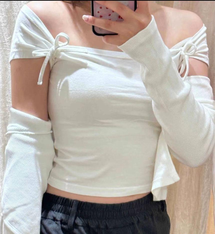 Cap Sleeve Off Shoulder Plain Bow Padded Top Product Image