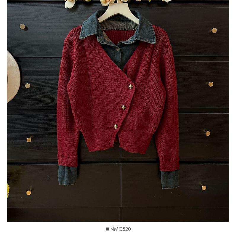 Mock Two-Piece Loose Knit Top Product Image