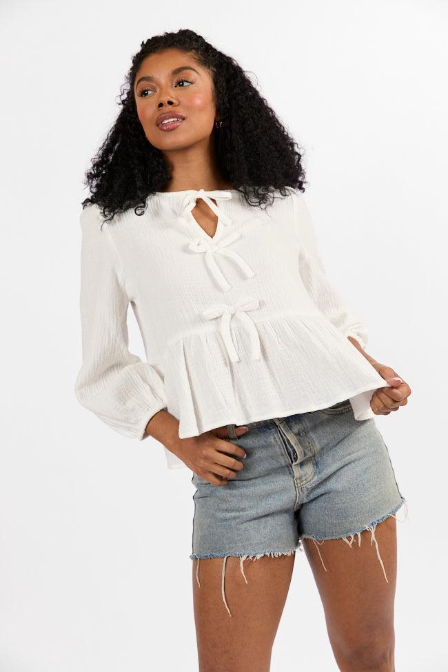 Close To Me Ivory Bow Detail Blouse SALE Product Image