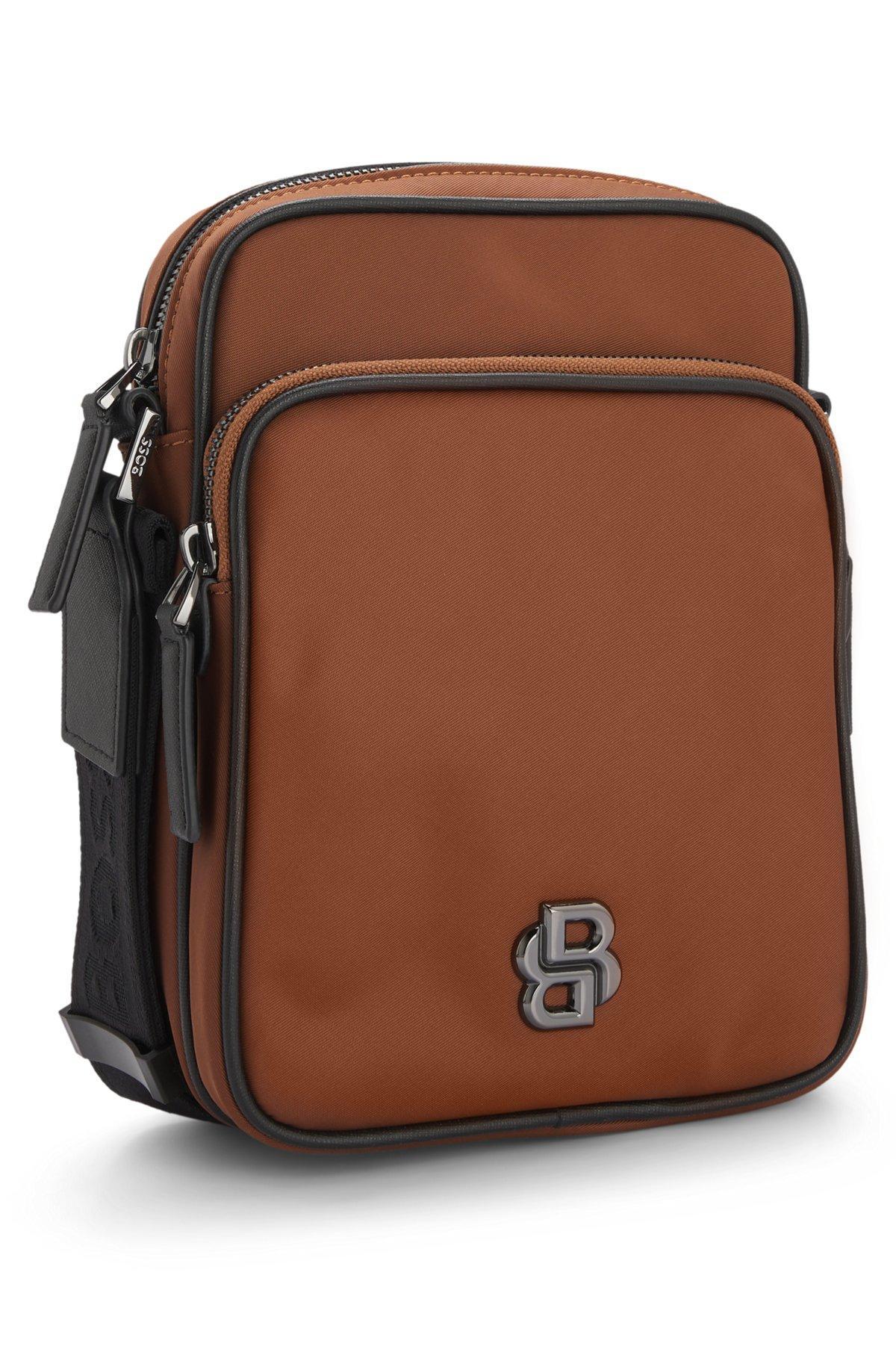 BOSS - Twill reporter bag with Double B monogram - Brown Product Image