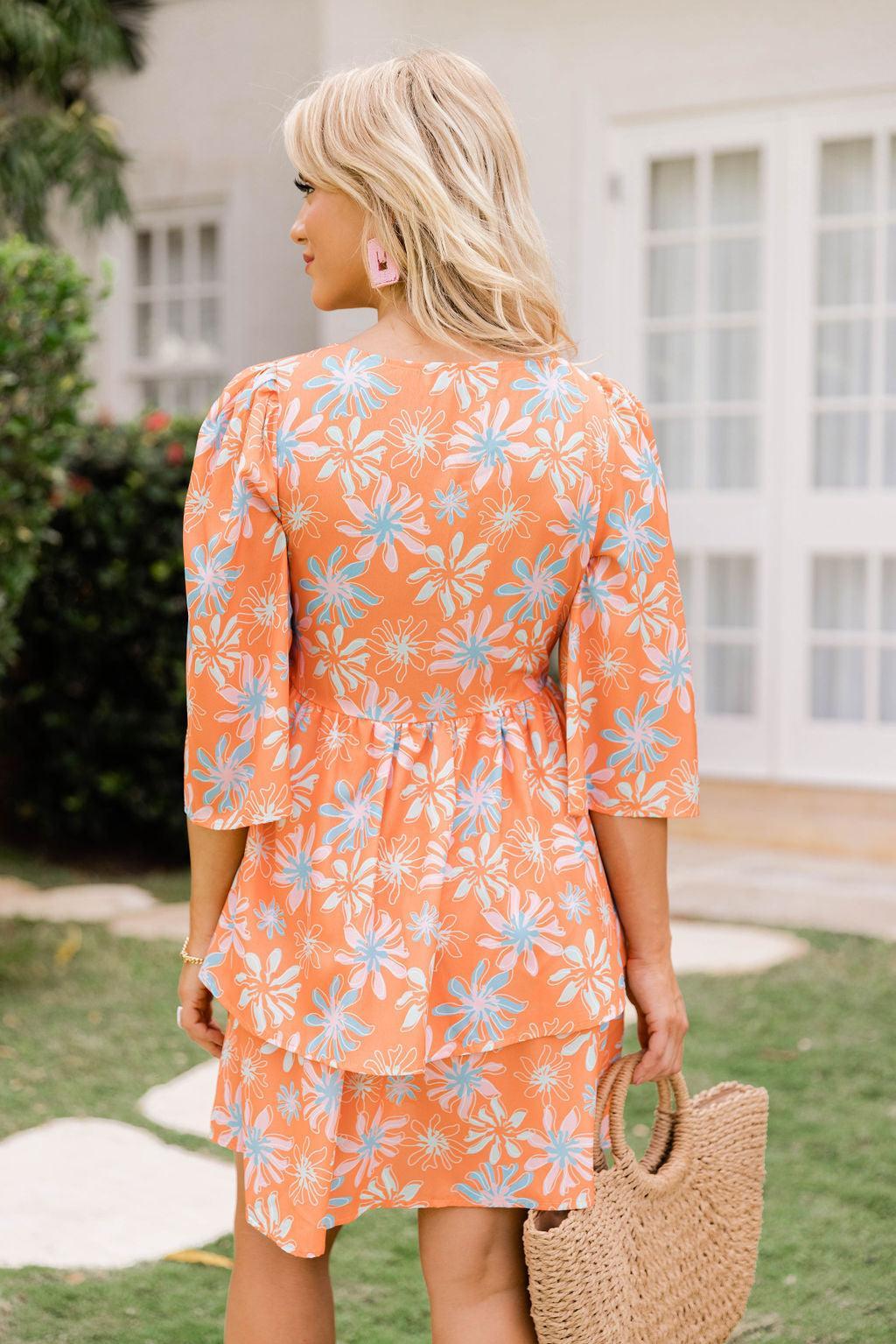Morning Mimosas Bright Orange Floral Mini Dress FINAL SALE Product Image