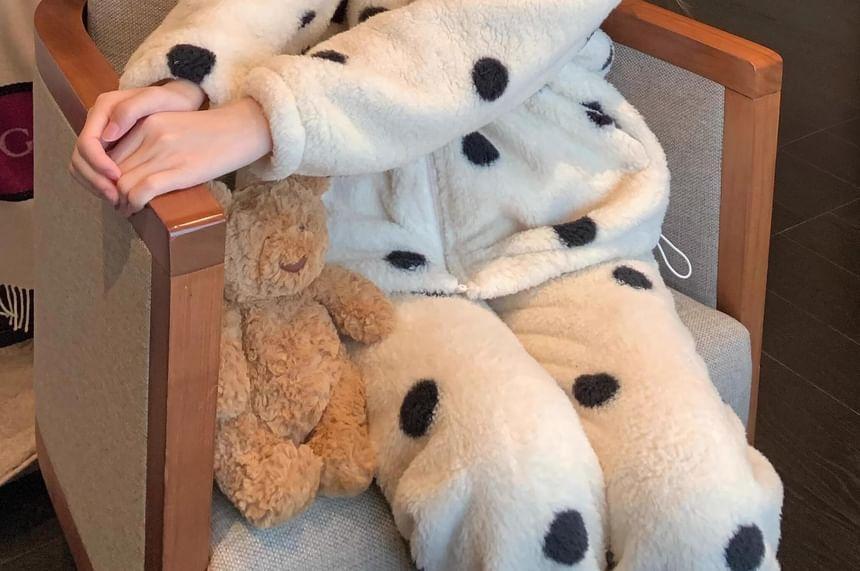 Pajama Set: Dotted Fleece Zip-Up Jacket + Pants Product Image