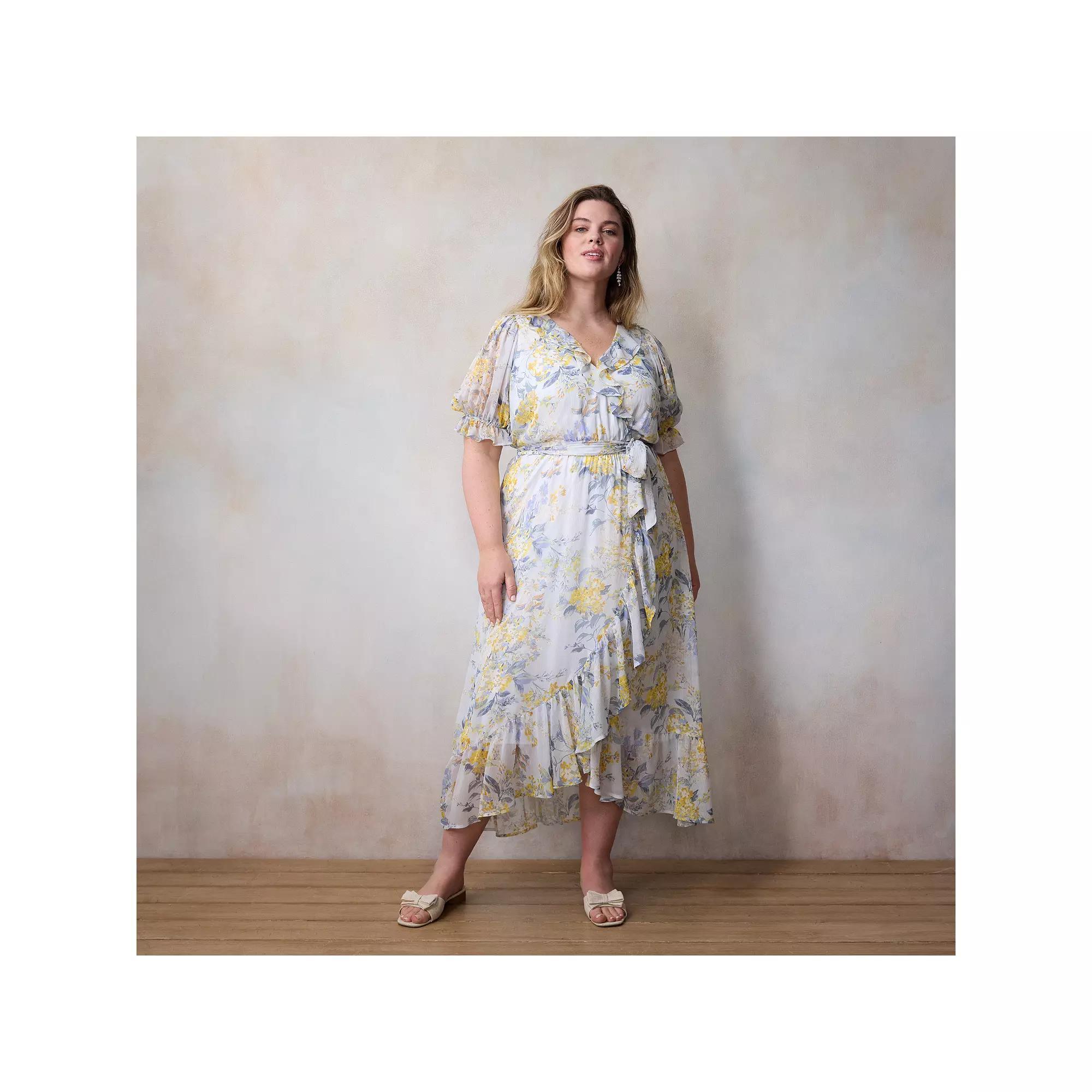 Plus Size LC Lauren Conrad Ruffled Wrap Maxi Dress, Women's, Size: 0X, Blue Florabelles Product Image