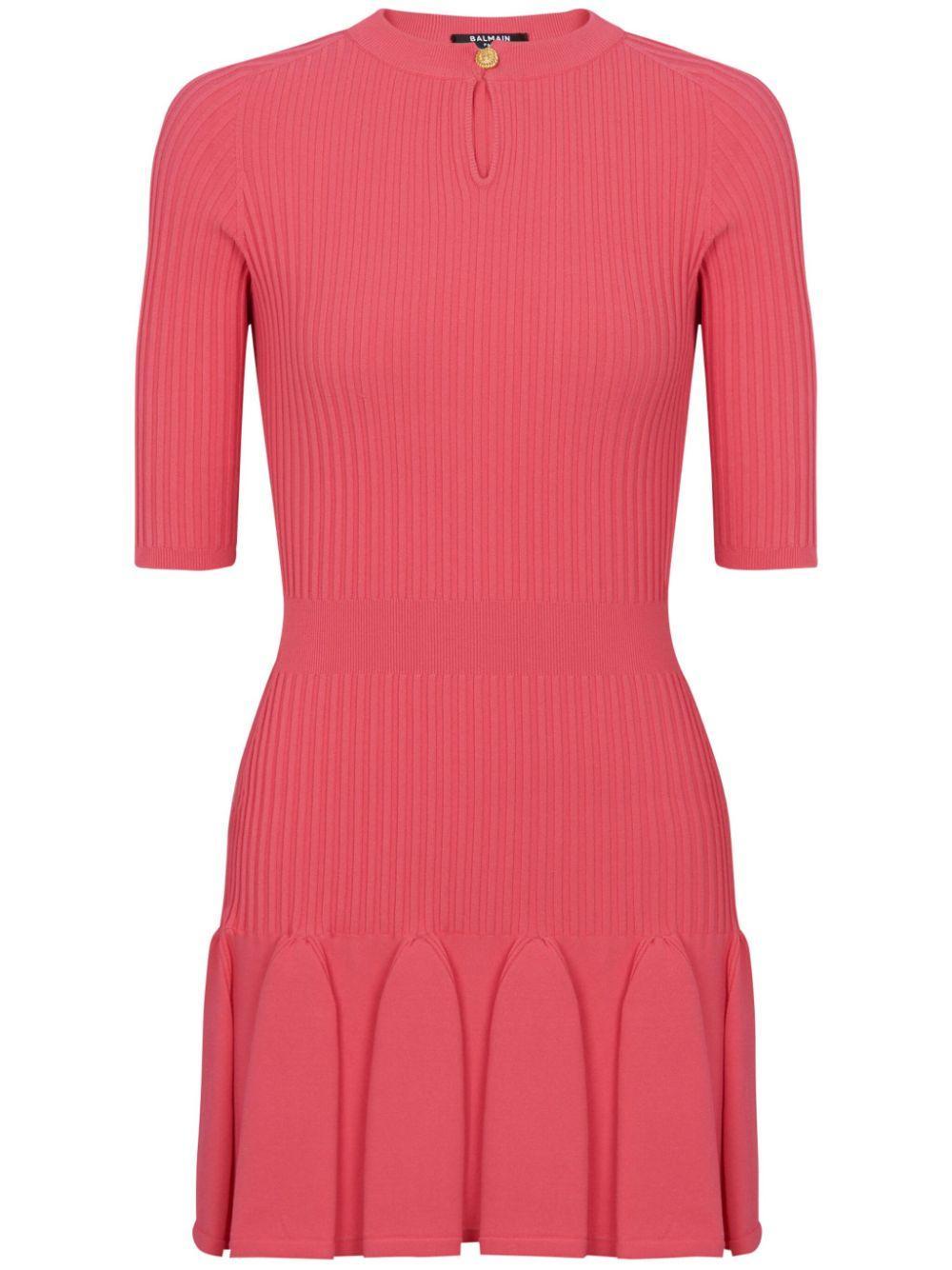 BALMAIN Geripptes Minikleid In Pink Product Image