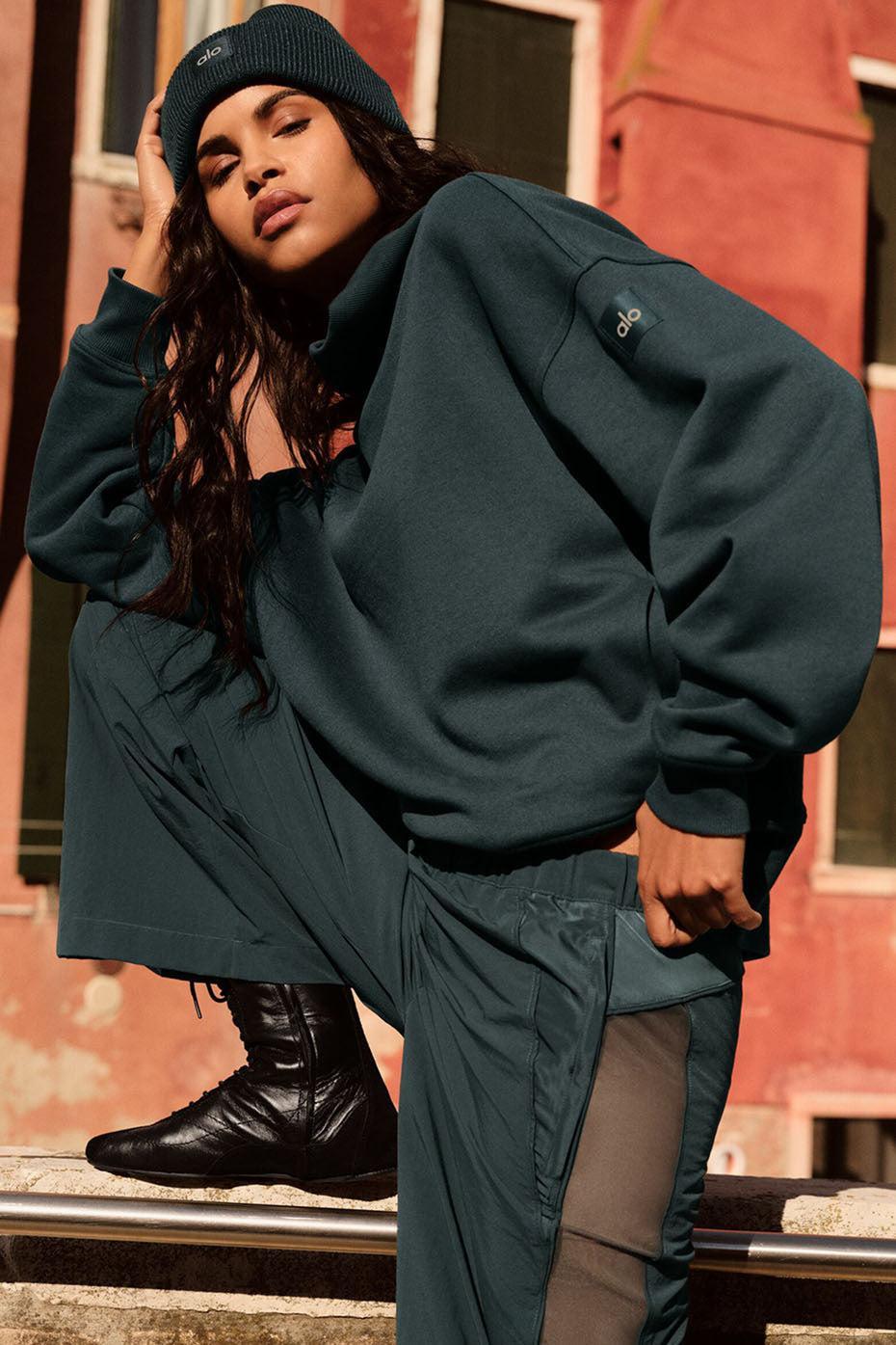 Hazy Mock Neck Pullover - Charcoal Green Product Image