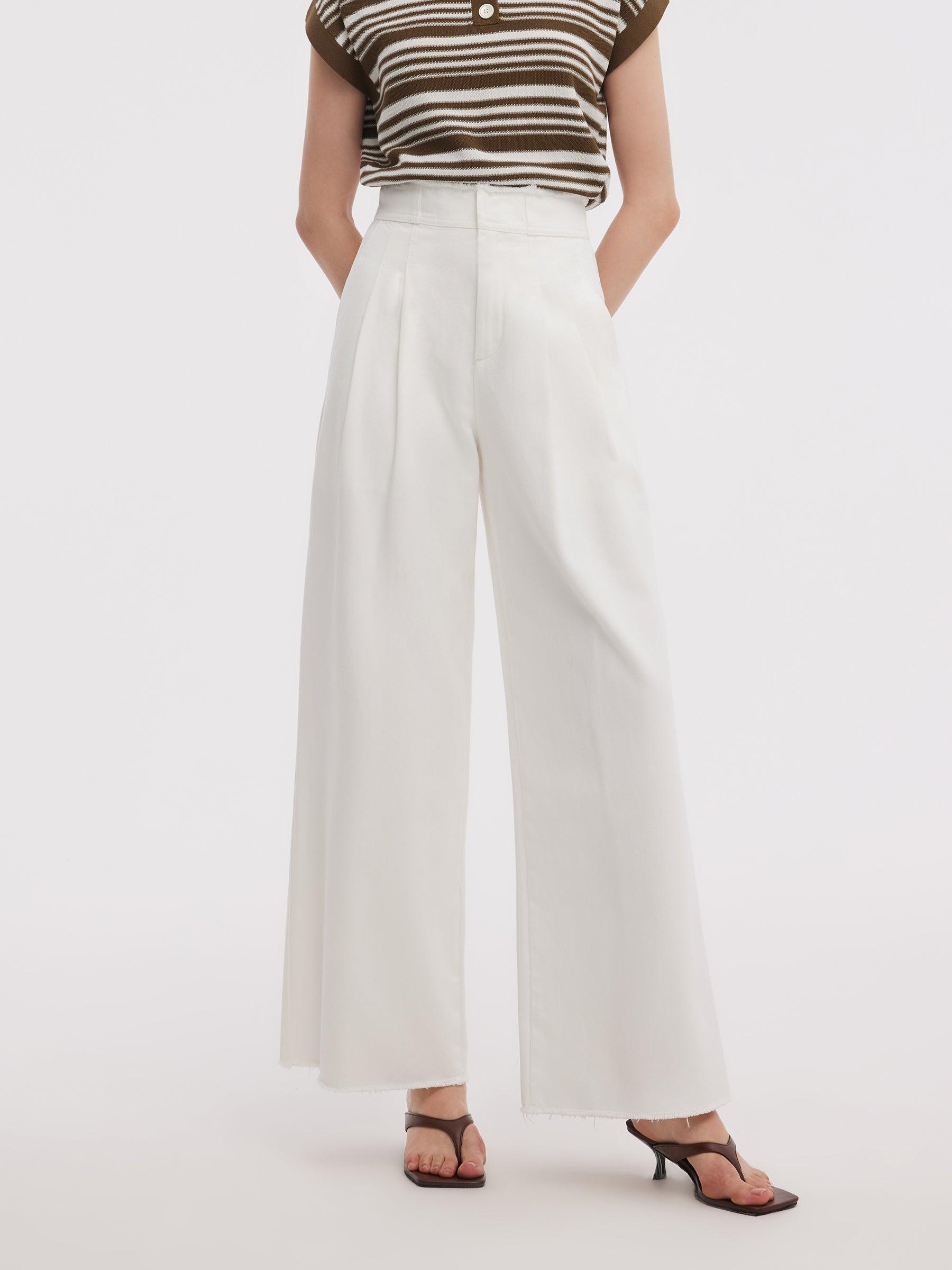 Denim Frayed Edge Women Wide Leg Jeans Product Image