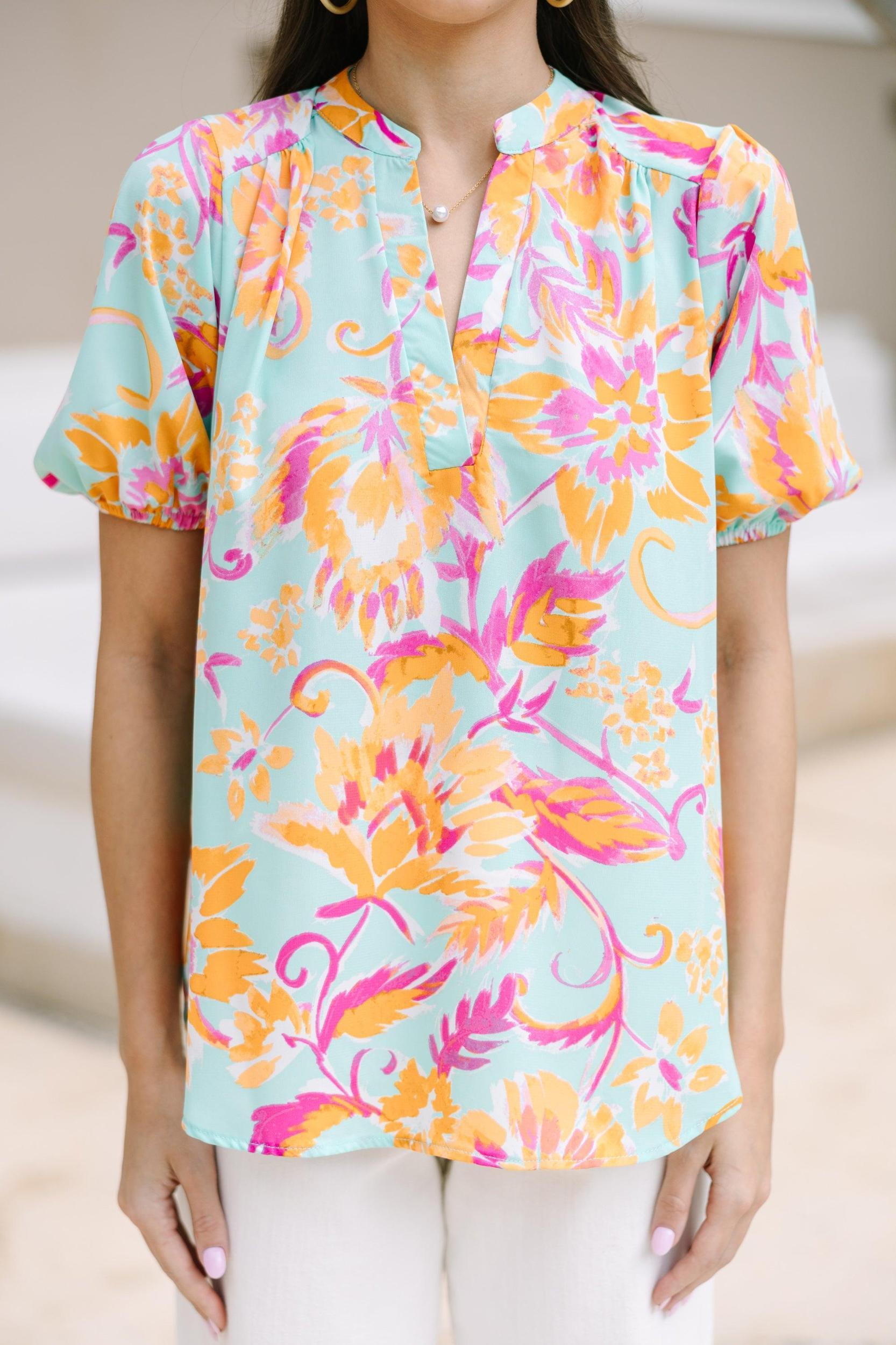 Reach Out To You Mint Green Floral Blouse Female Product Image