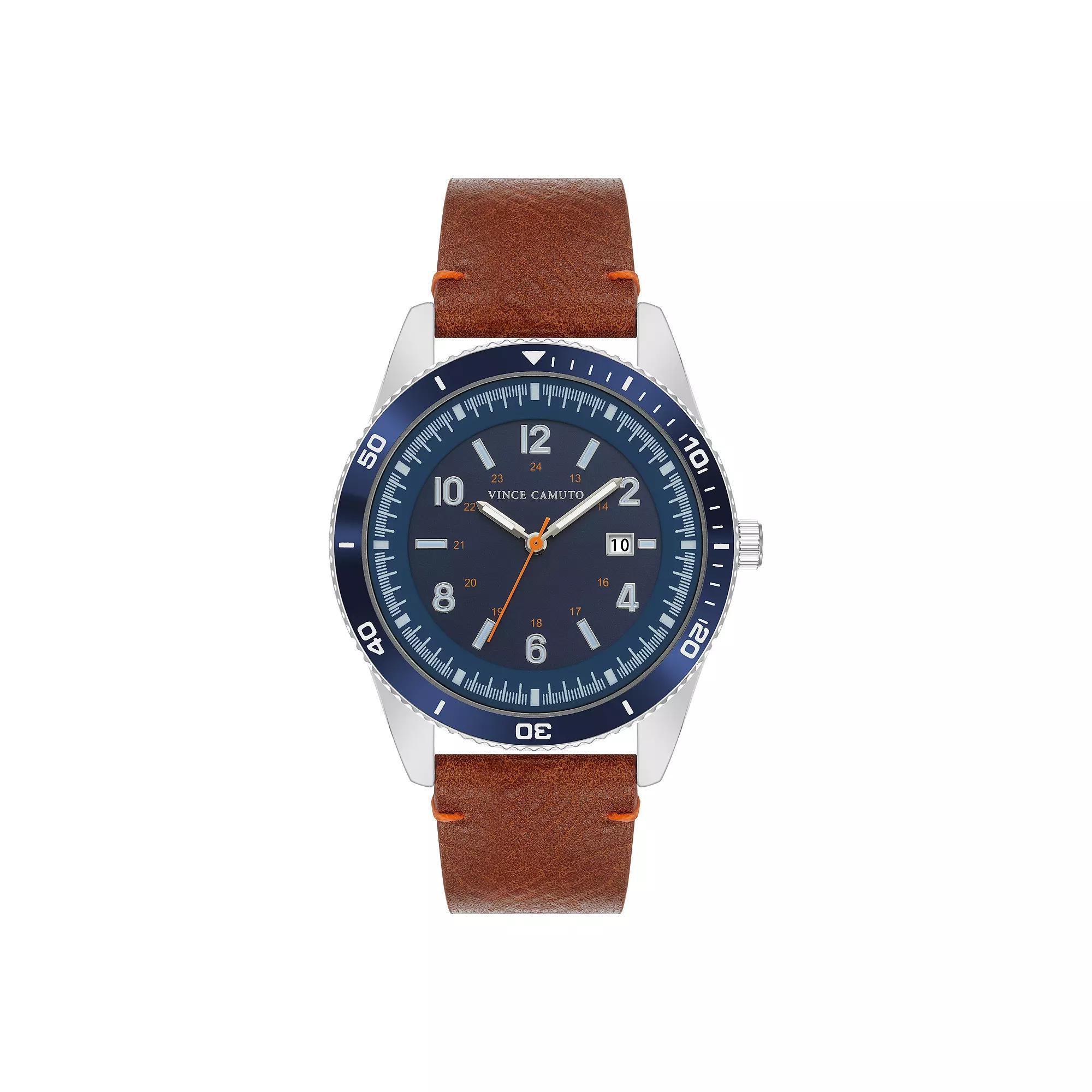 Vince Camuto Men's Strap Watch, Size: 45MM, Navy Brown Product Image