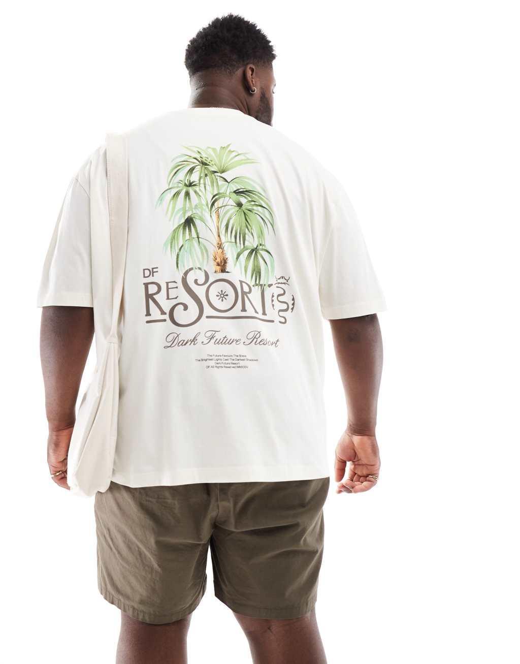 ASOS DESIGN oversized t-shirt in off white with palm resort back print Product Image
