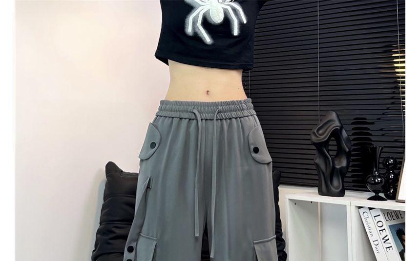 Low Rise Plain Drawstring Wide Leg Cargo Pants Product Image
