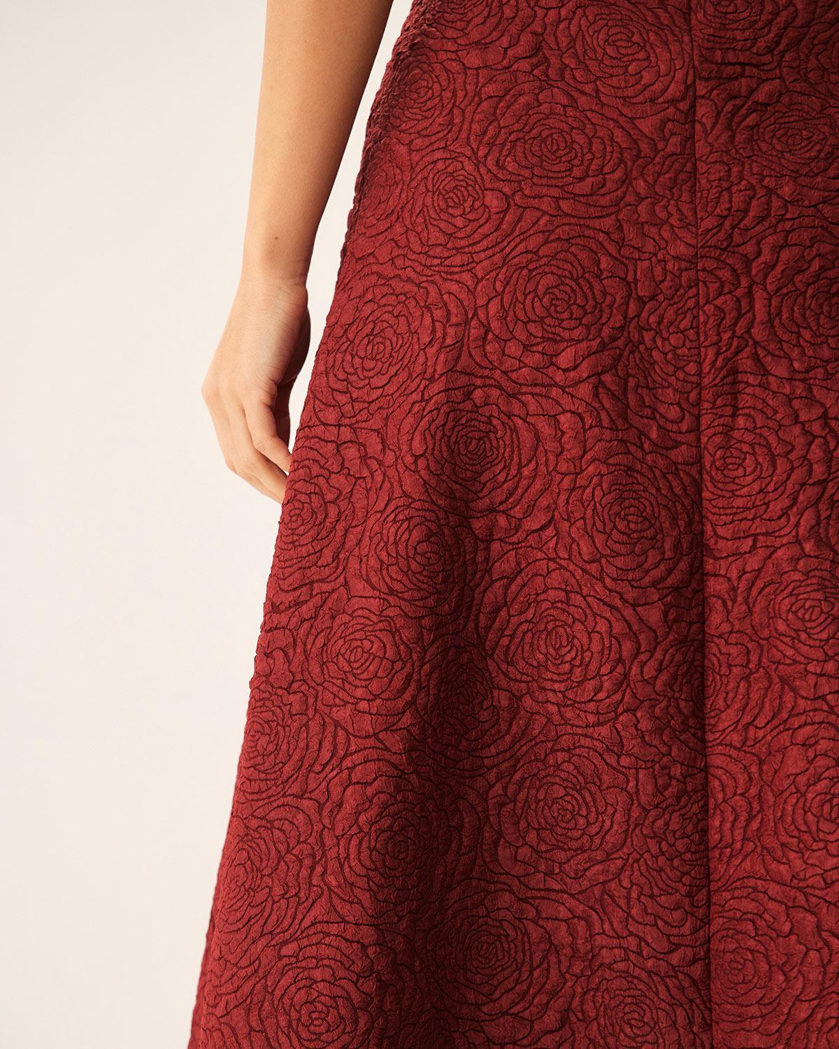 Red Jacquard A-line Midi Skirt Product Image