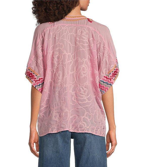 JOHNNY WAS Roylane Embroidered Placement Floral Mandarin Collar 3/4 Kimono Sleeve Blouse Product Image