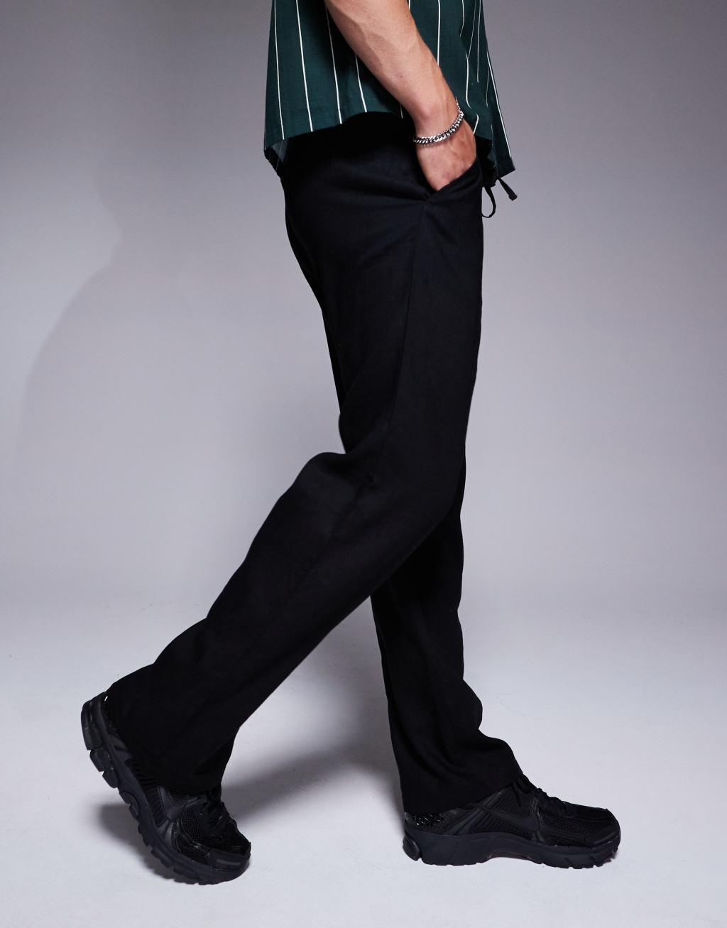 South Beach linen look beach pants in black - part of a set Product Image