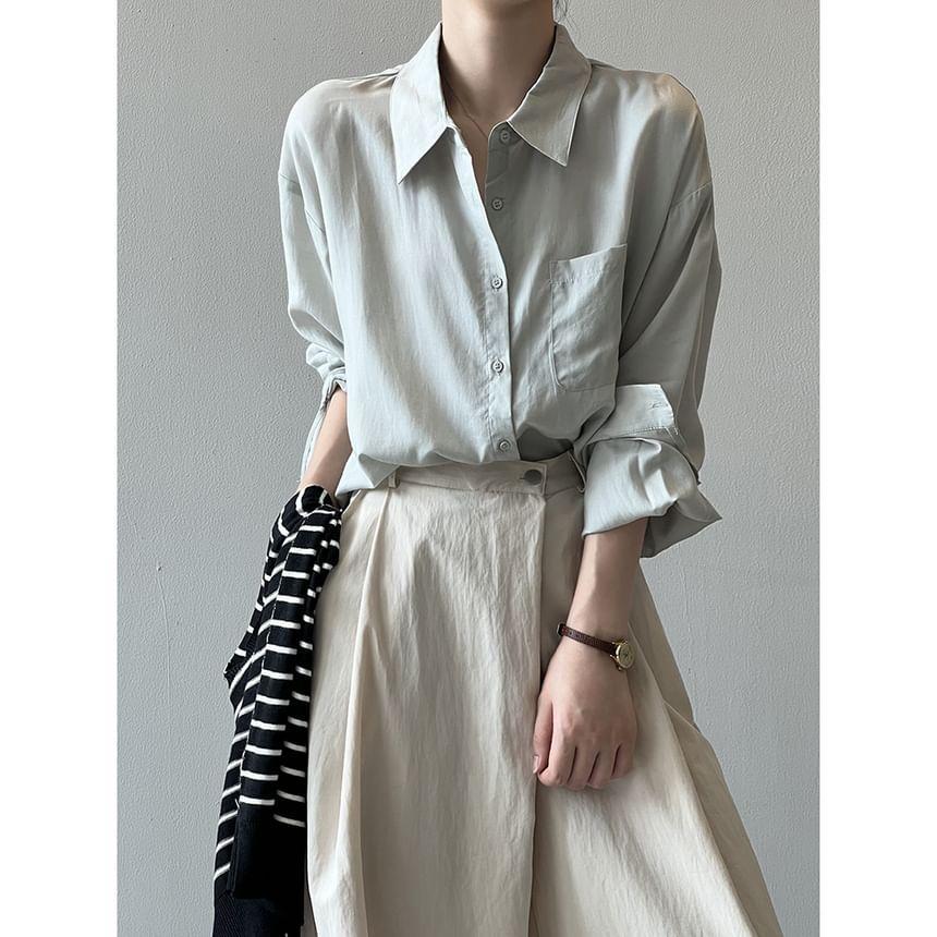 Long-Sleeve Plain Pocket Detail Shirt Product Image